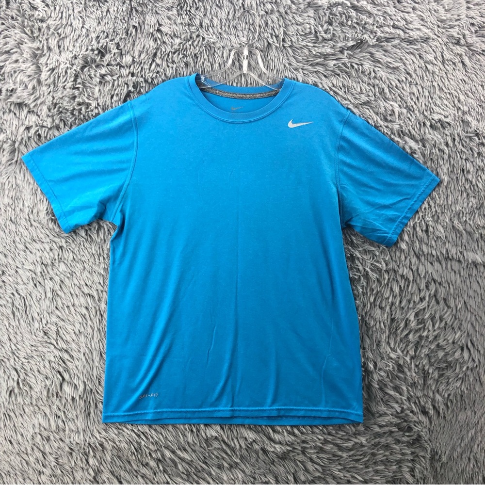 Nike Tshirt Mens Medium Dri Fit Checkmark Blue Athletic Workout Shirt